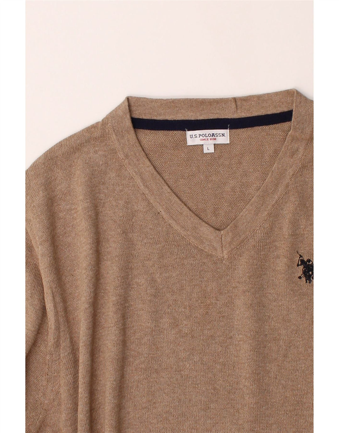 U.S. POLO ASSN. Mens V-Neck Jumper Sweater Large Beige Cotton Vintage U.S. Polo Assn. and Second-Hand U.S. Polo Assn. from Messina Hembry 