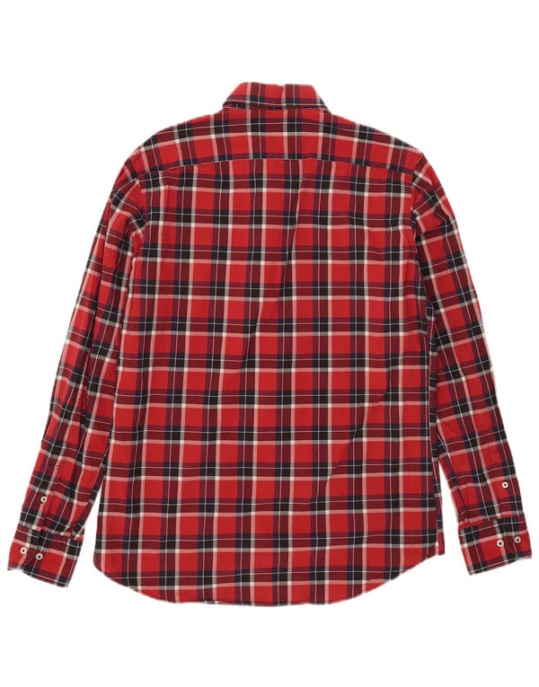 Camisa masculina de flanela Massimo Dutti casual fit grande xadrez vermelho