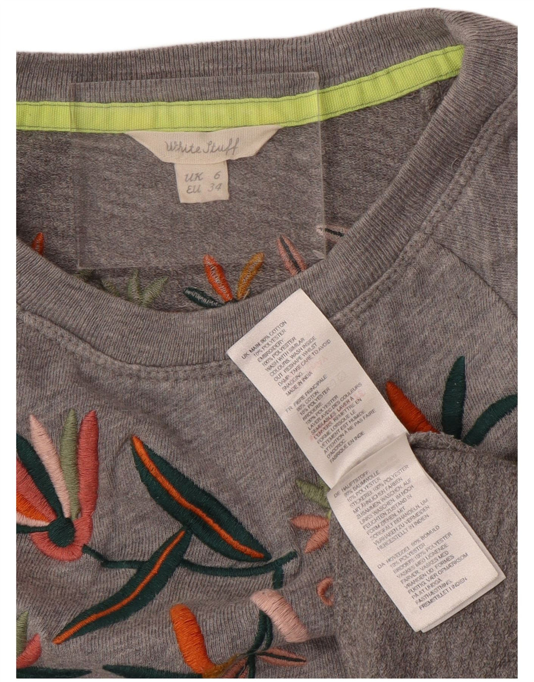 WHITE STUFF Suéter feminino com capuz UK 6 XS cinza floral algodão