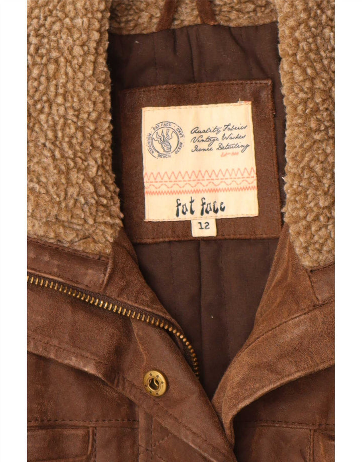Jaqueta de couro feminina Fat Face Vintage Fit Reino Unido 12 marrom médio