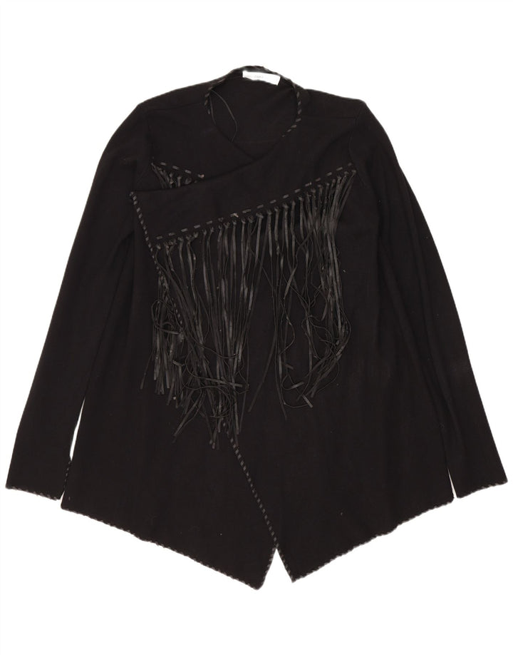 Suéter cardigan aberto assimétrico feminino Zara Reino Unido 12 poliéster preto médio