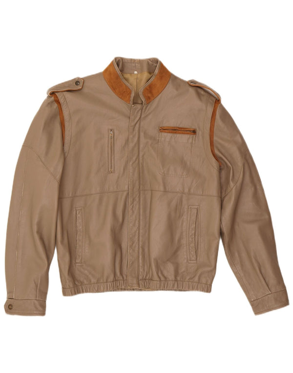 Jaqueta de couro militar feminina vintage IT 50 XL couro bege