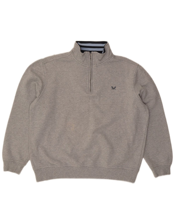 Crew Clothing Mens Zip Neck Moletom Jumper XL Algodão Cinza