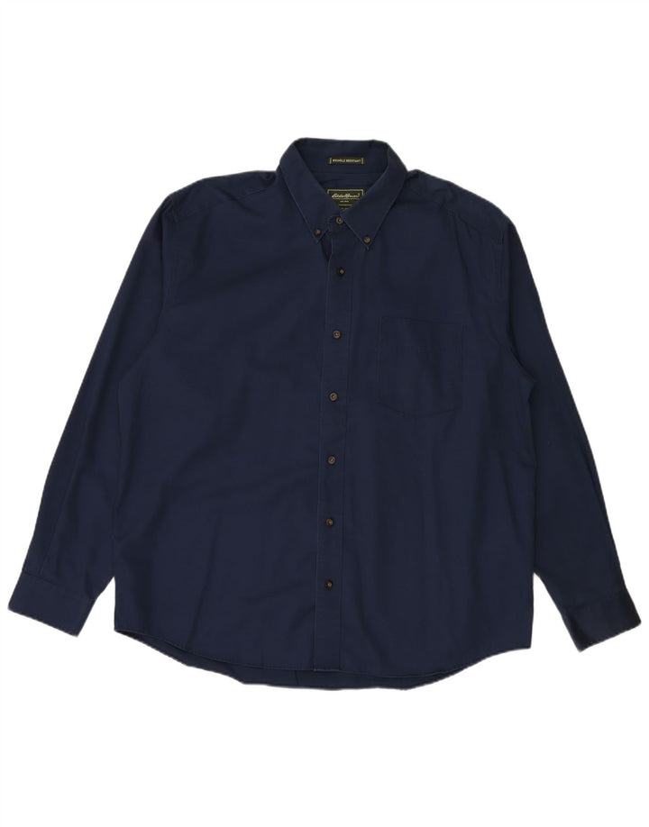 EDDIE BAUER Camisa masculina resistente a rugas grande algodão azul marinho