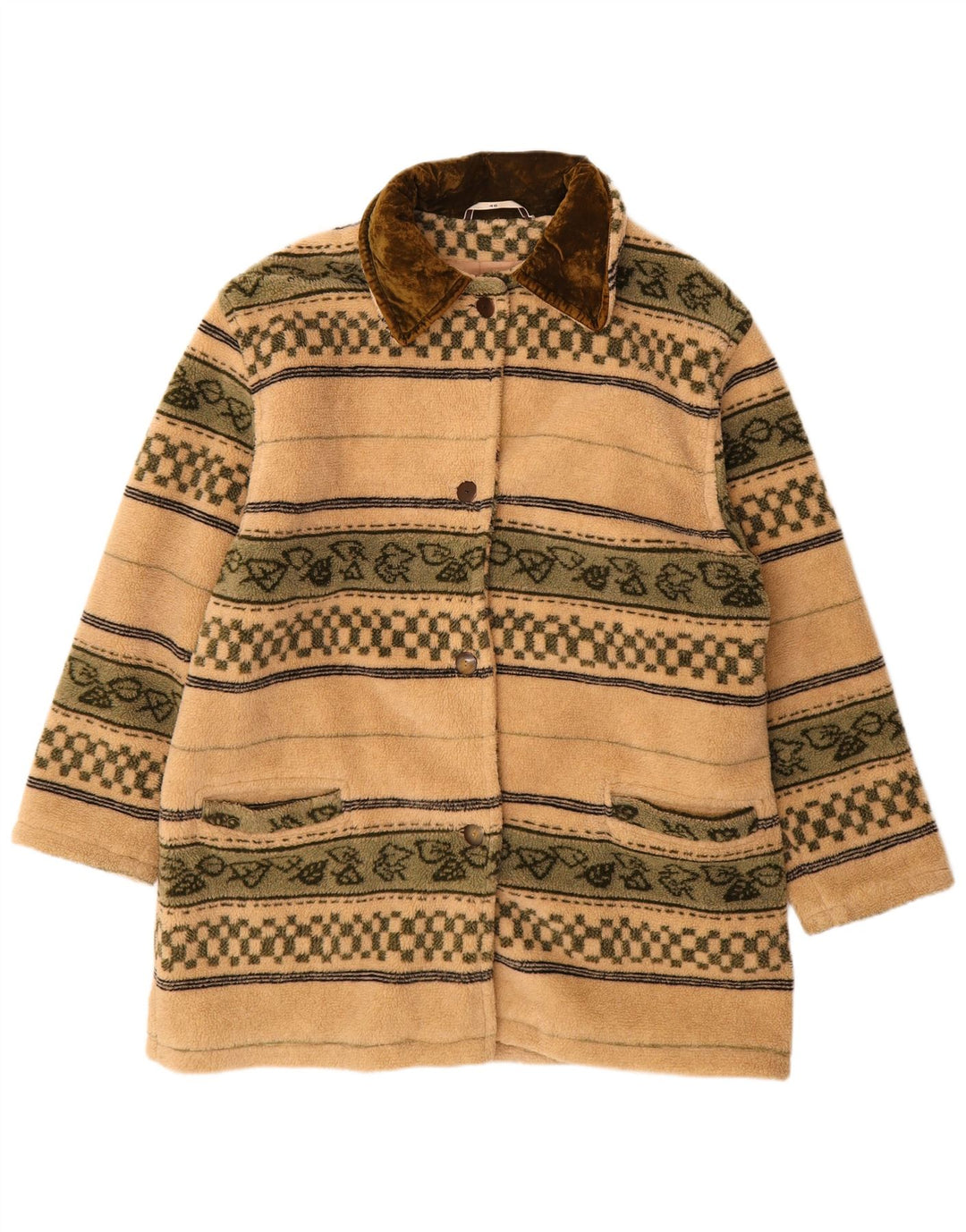 Sobretudo de lã superdimensionado vintage feminino EU 40 listrado bege médio