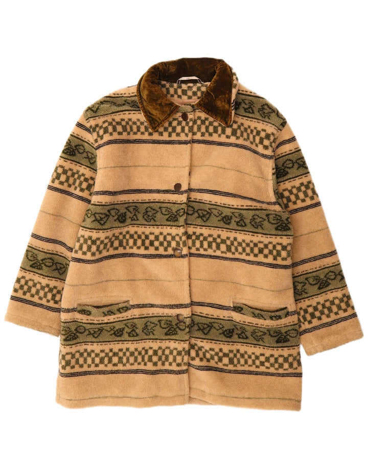 Sobretudo de lã superdimensionado vintage feminino EU 40 listrado bege médio