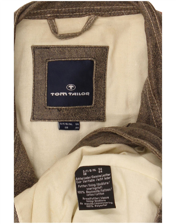 Jaqueta masculina de camurça Tom Tailor UK 44 2XL marrom couro colorblock