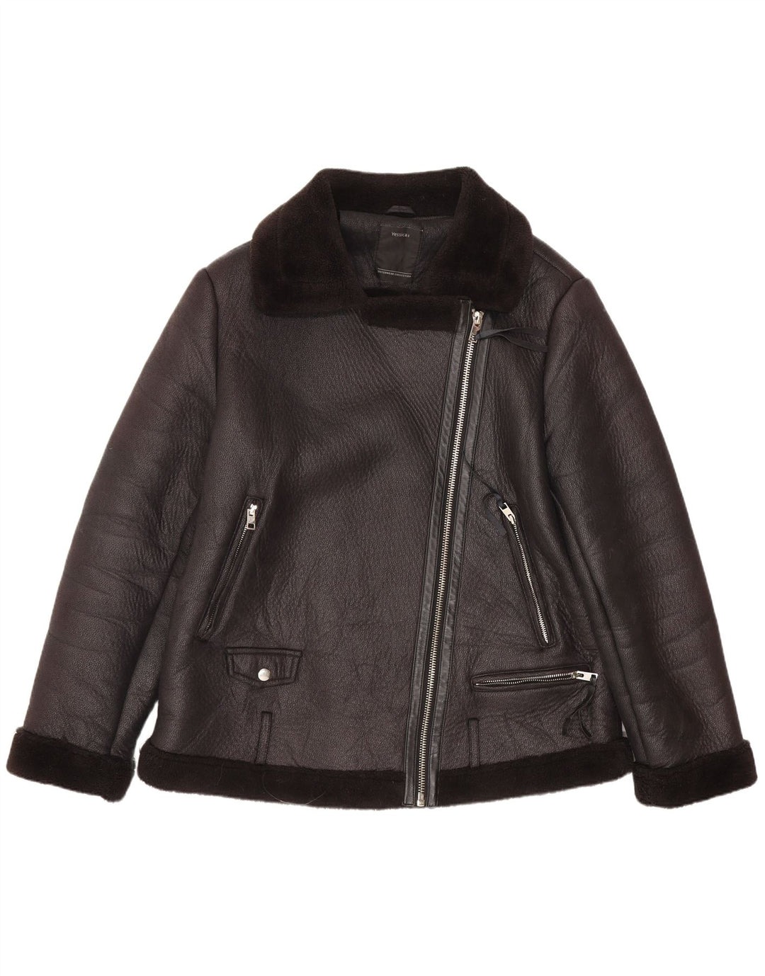 C&A Jaqueta feminina de couro sintético Sherpa para motociclistas EU 44 XL poliéster preto