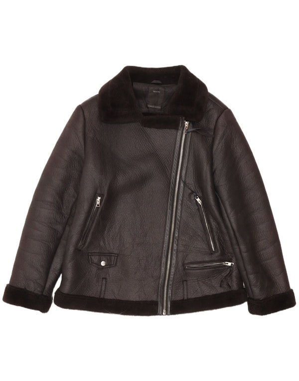 C&A Jaqueta feminina de couro sintético Sherpa para motociclistas EU 44 XL poliéster preto