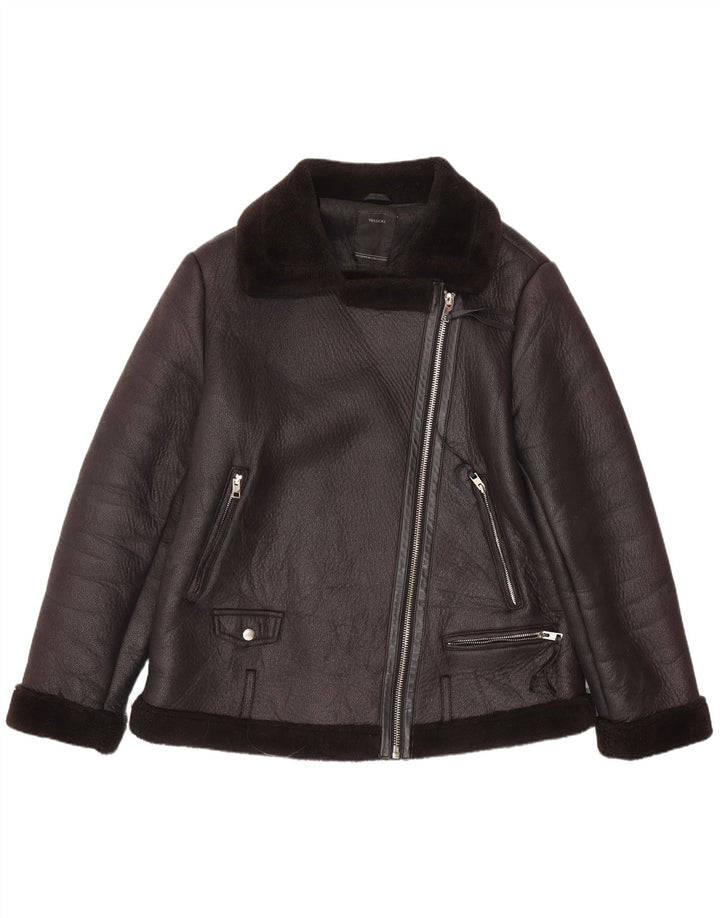 C&A Jaqueta feminina de couro sintético Sherpa para motociclistas EU 44 XL poliéster preto