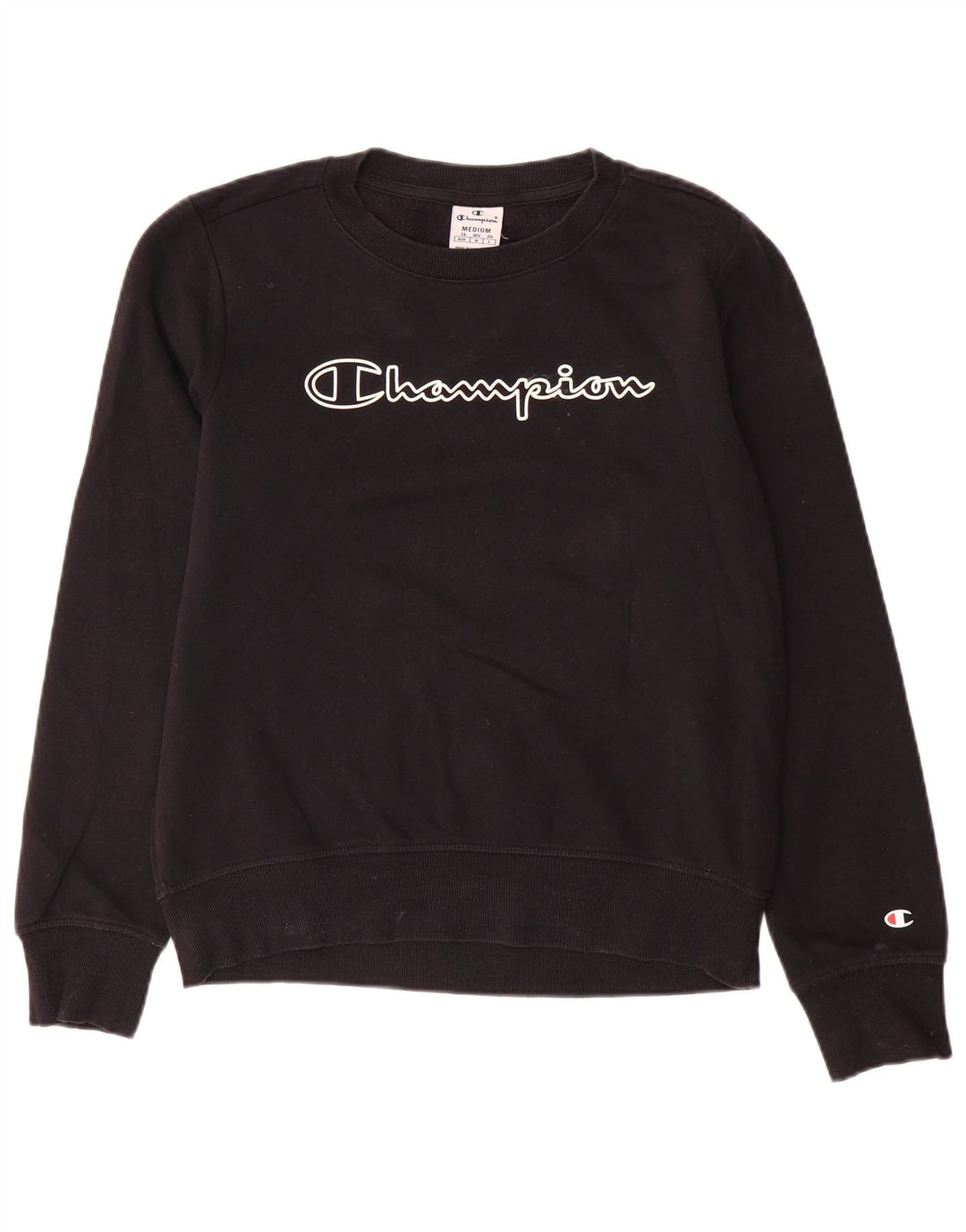 Champion feminino gráfico moletom jumper UK 14 médio algodão preto