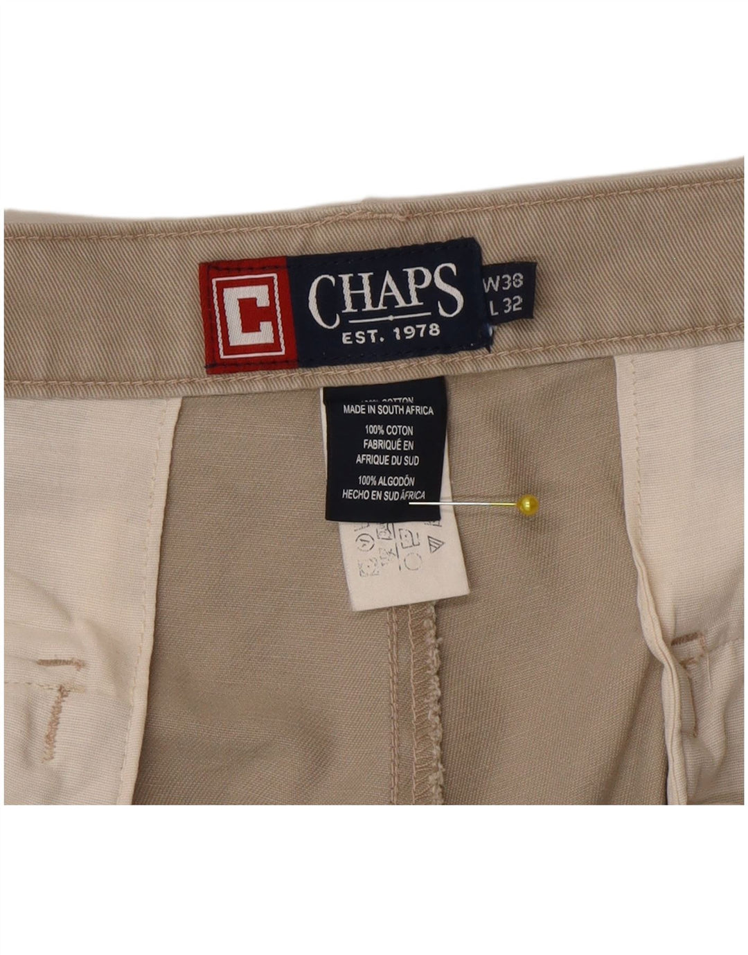 Calças cargo retas masculinas Chaps W38 L32 algodão cinza