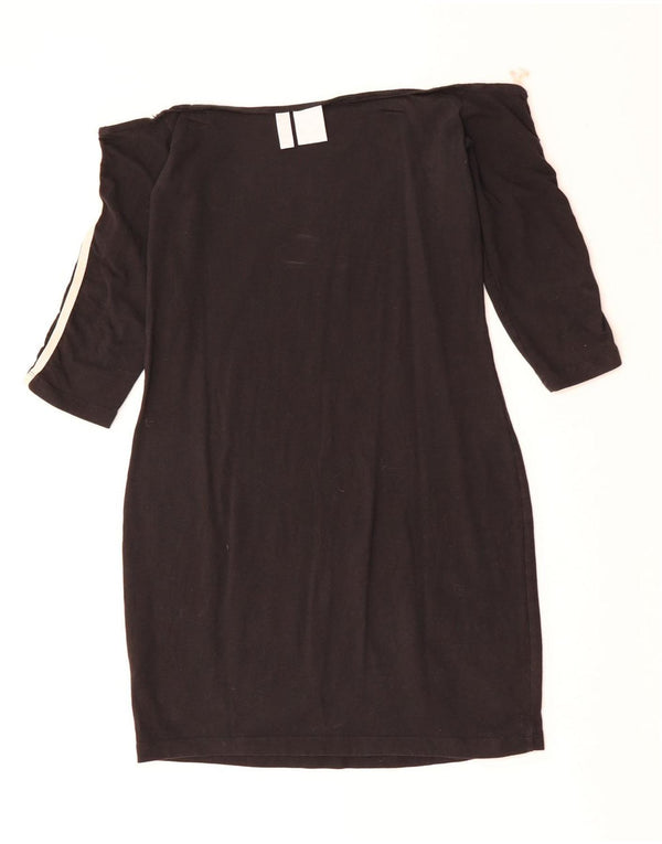 ADIDAS Womens 3/4 Sleeve Off Shoulder Dress UK 12 Medium Black Cotton