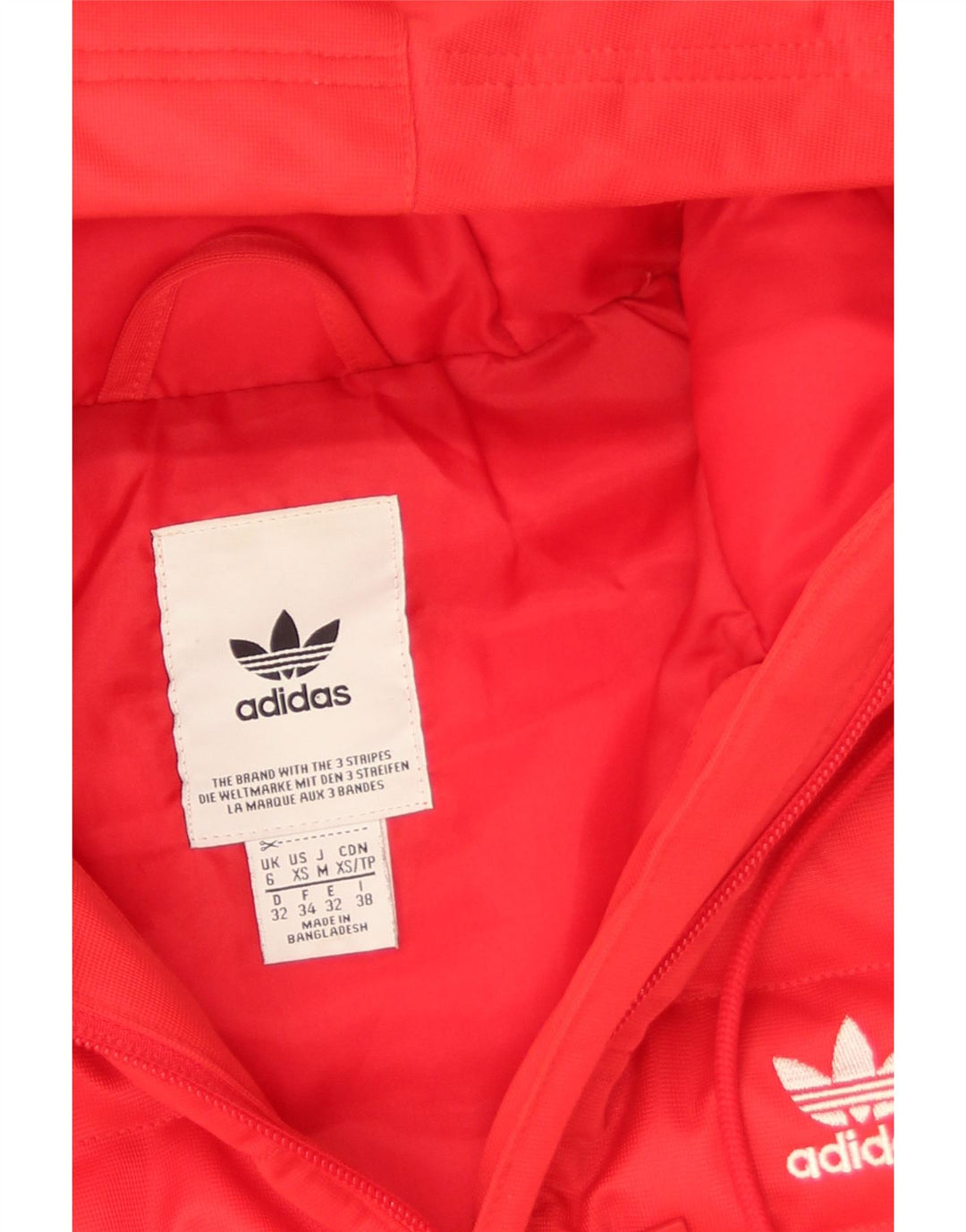 Jaqueta acolchoada com capuz feminina Adidas UK 6 XS poliéster vermelho