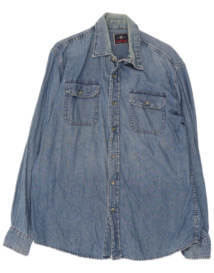 Camisa jeans masculina WRANGLER de algodão azul médio