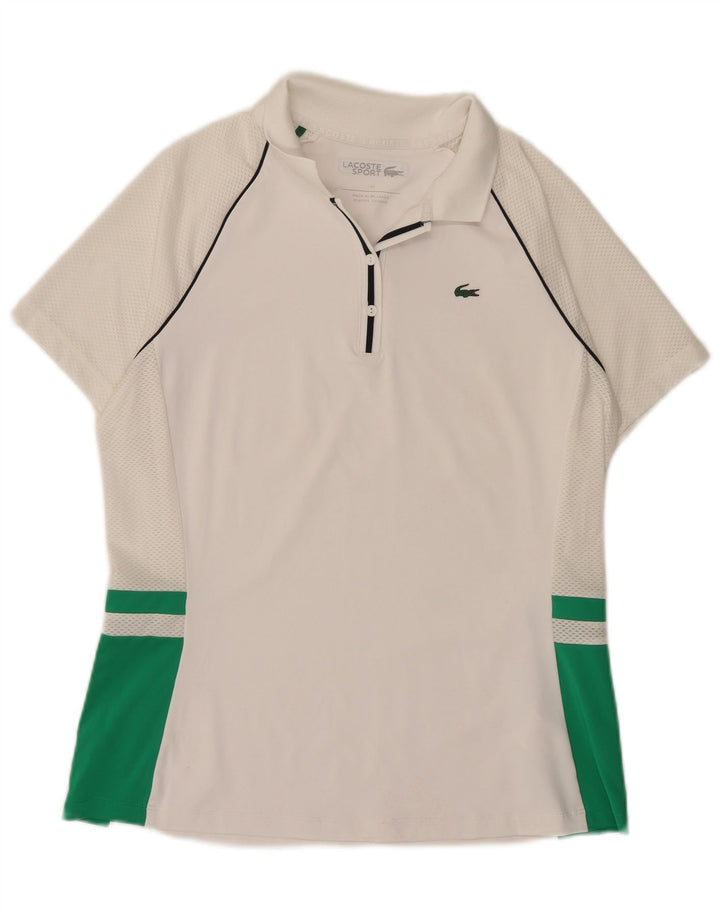 Camisa polo feminina Lacoste tamanho 42 grande poliéster colorblock branco