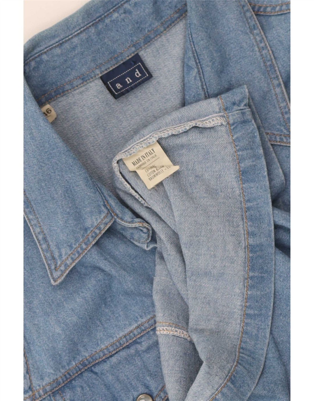 E camisa jeans feminina sem mangas IT 46 grande algodão azul