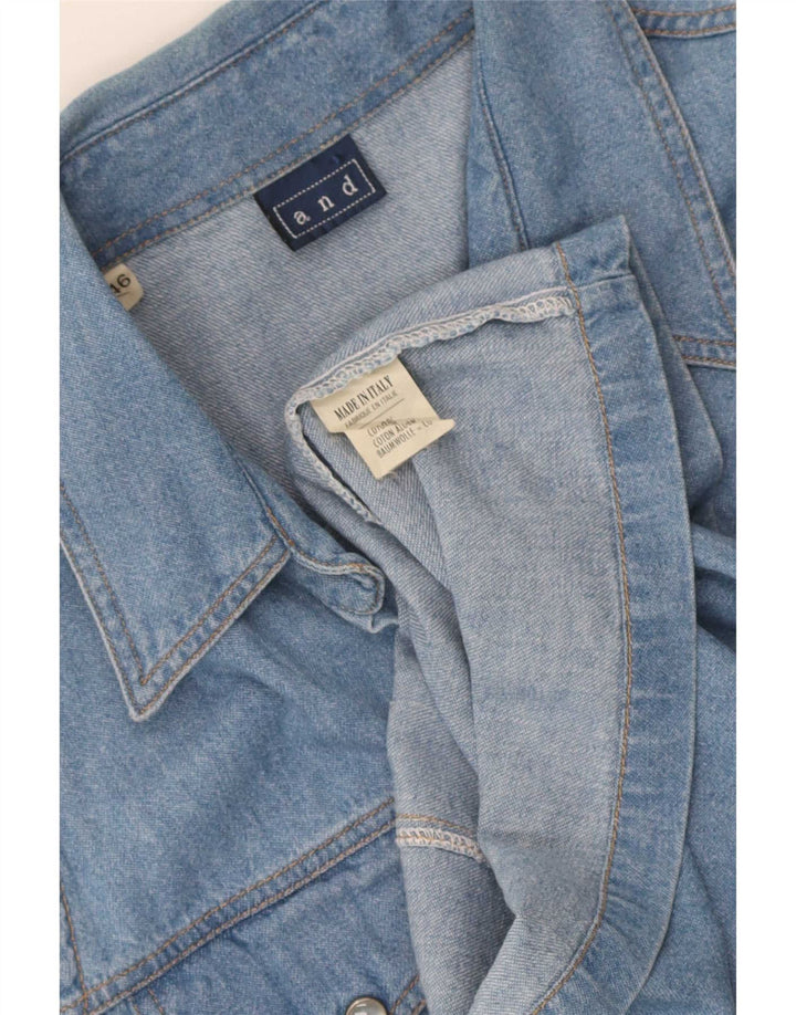 E camisa jeans feminina sem mangas IT 46 grande algodão azul