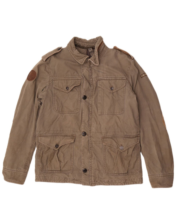 Jaqueta militar geográfica masculina Napapijri UK 40 grande algodão cinza