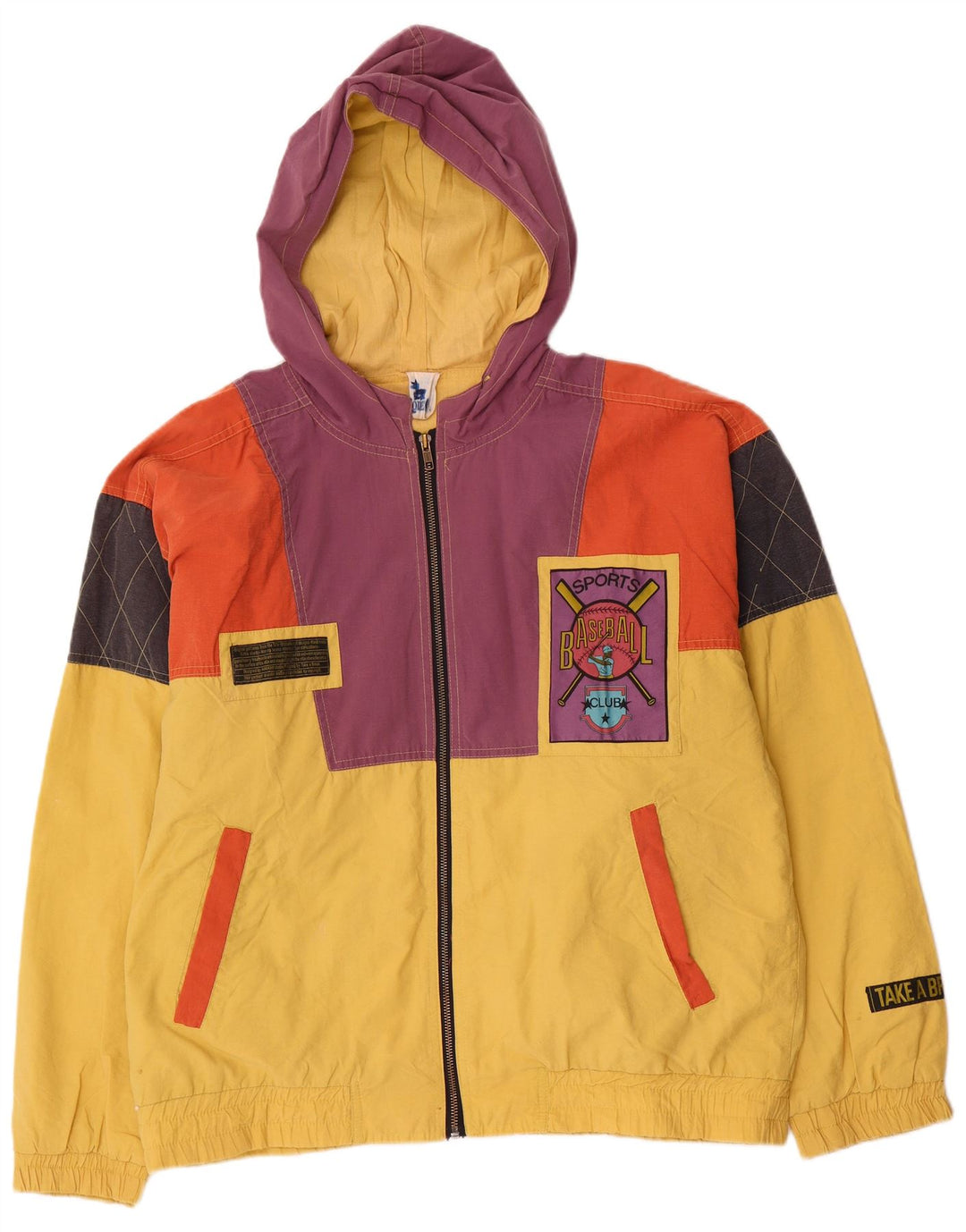 Rodeo Mens Loose Fit Graphic Bomber Jacket UK 38 Medium Yellow Colourblock