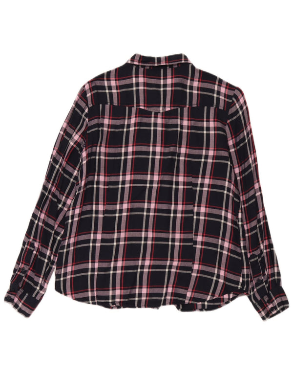 Camisa feminina French Connection UK 12 Viscose xadrez azul marinho médio