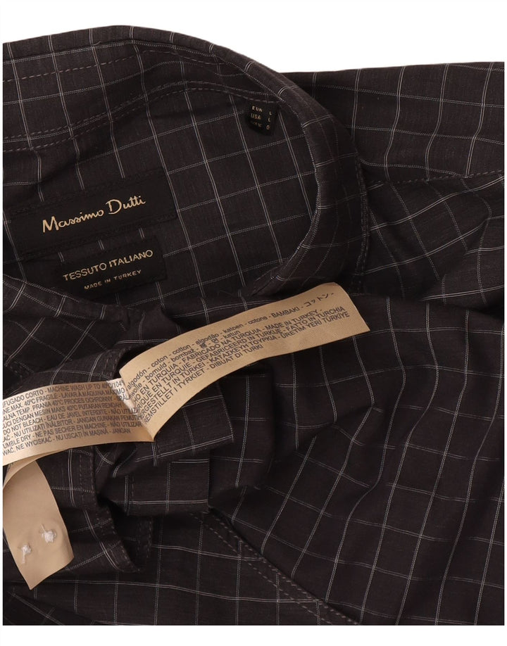 Camisa masculina Massimo Dutti grande algodão xadrez cinza