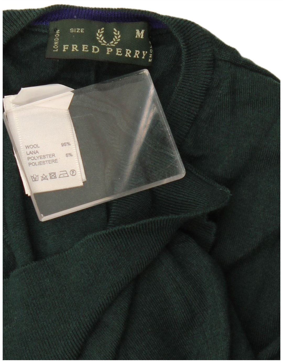 Suéter masculino Fred Perry com decote em V de lã verde médio