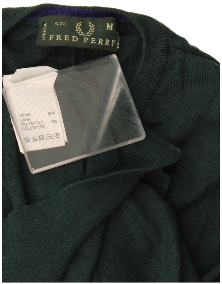 Suéter masculino Fred Perry com decote em V de lã verde médio