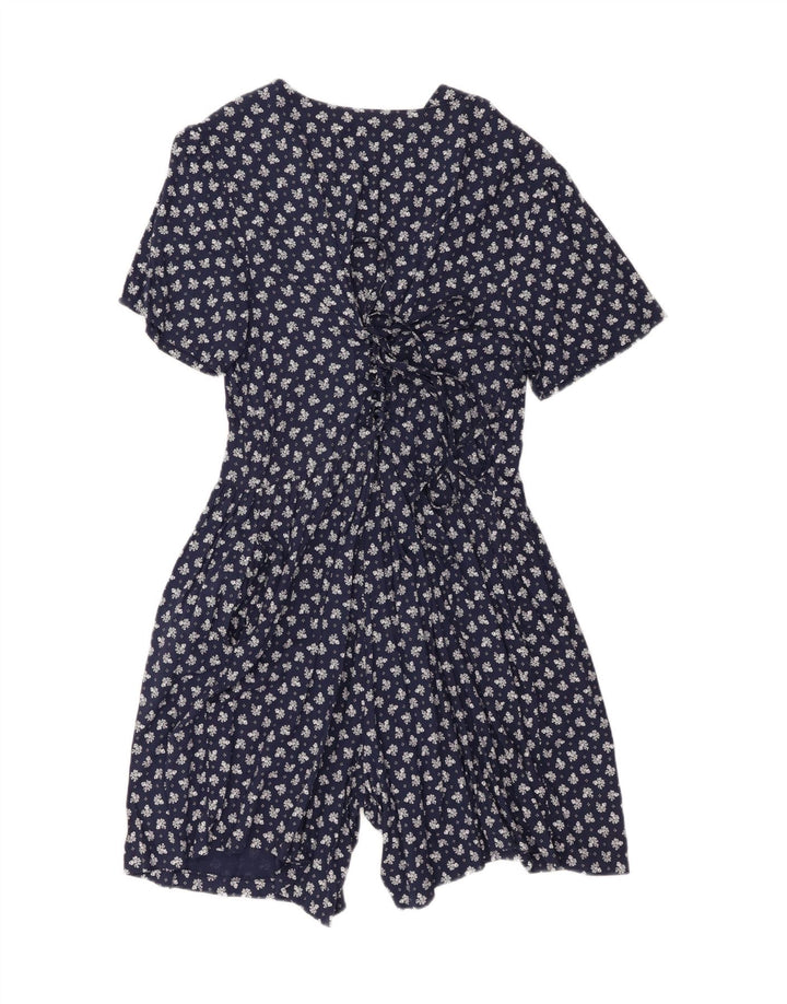 Macacão feminino vintage UK 20 2XL azul marinho floral viscose