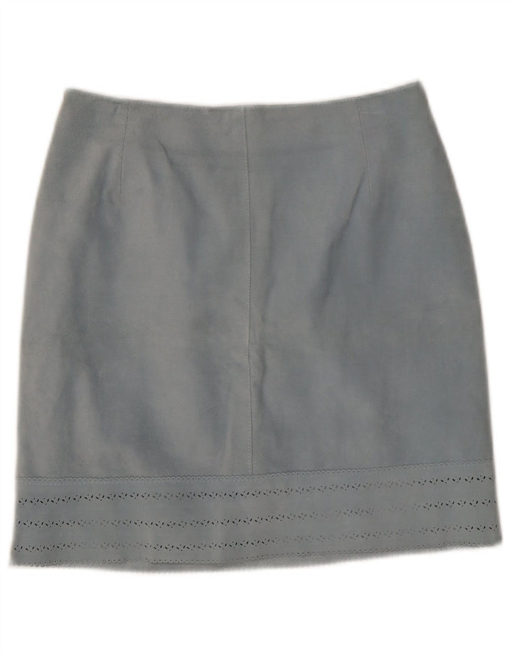 Saia de couro feminina vintage IT 42 médio W27 couro azul