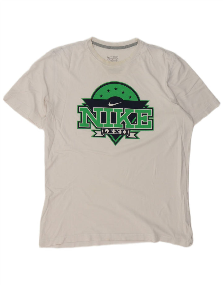 Camiseta masculina NIKE Coupe Standard Standard Fit gráfica grande branca