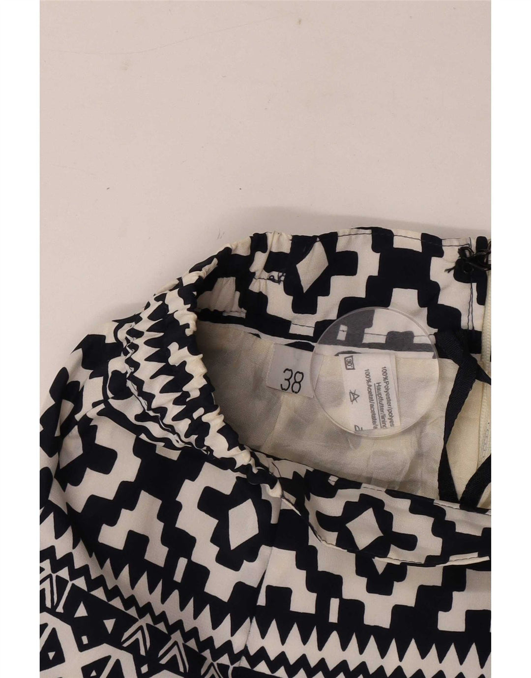 Saia lápis feminina vintage EU 38 médio W30 poliéster geométrico preto