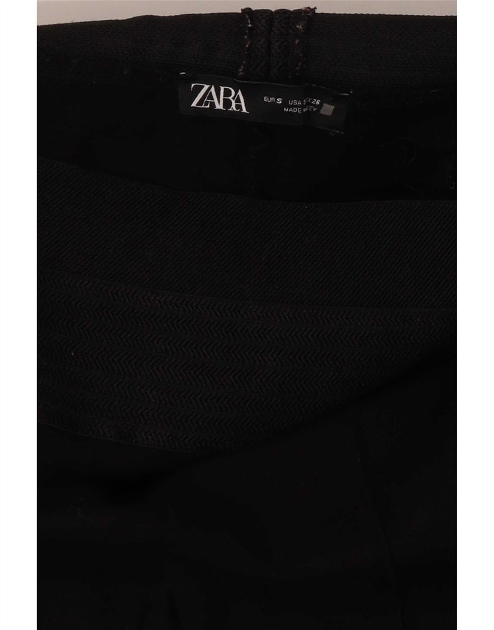 Zara Womens Crop Leggings UK 8 Pequeno Espinha de Peixe Preta