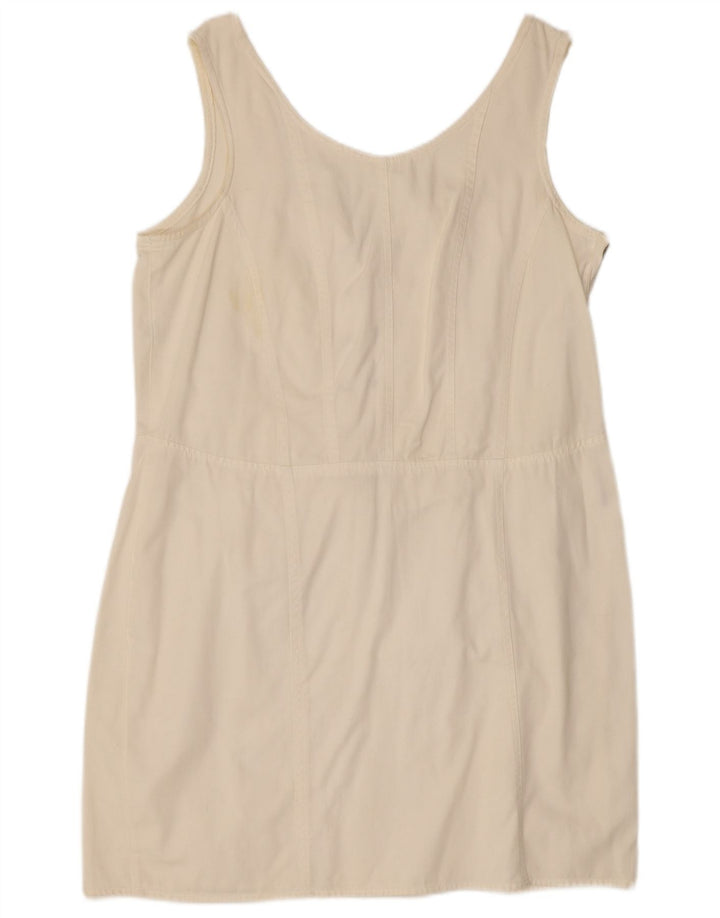 Vestido jeans feminino vintage sem mangas UK 12 médio branco