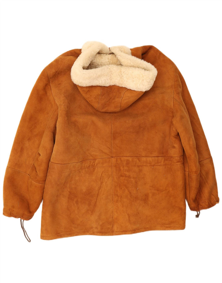 Jaqueta masculina de camurça sherpa com capuz Marika Reino Unido 40 grande marrom