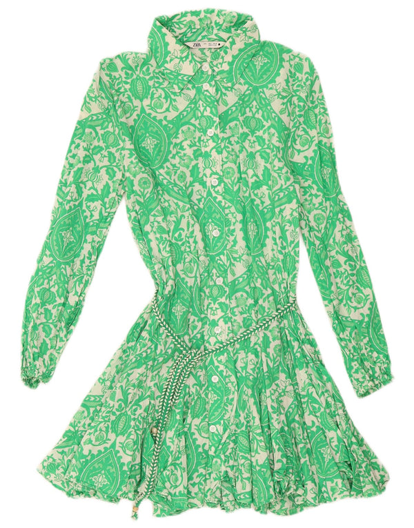 Vestido camisa feminino Zara Reino Unido 14 grande algodão floral verde