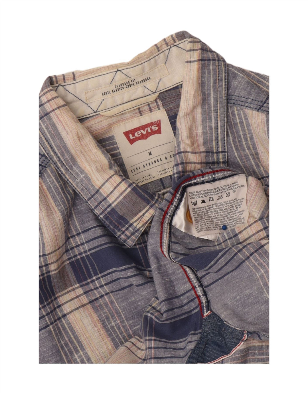 Camisa masculina Levi's de algodão xadrez azul médio
