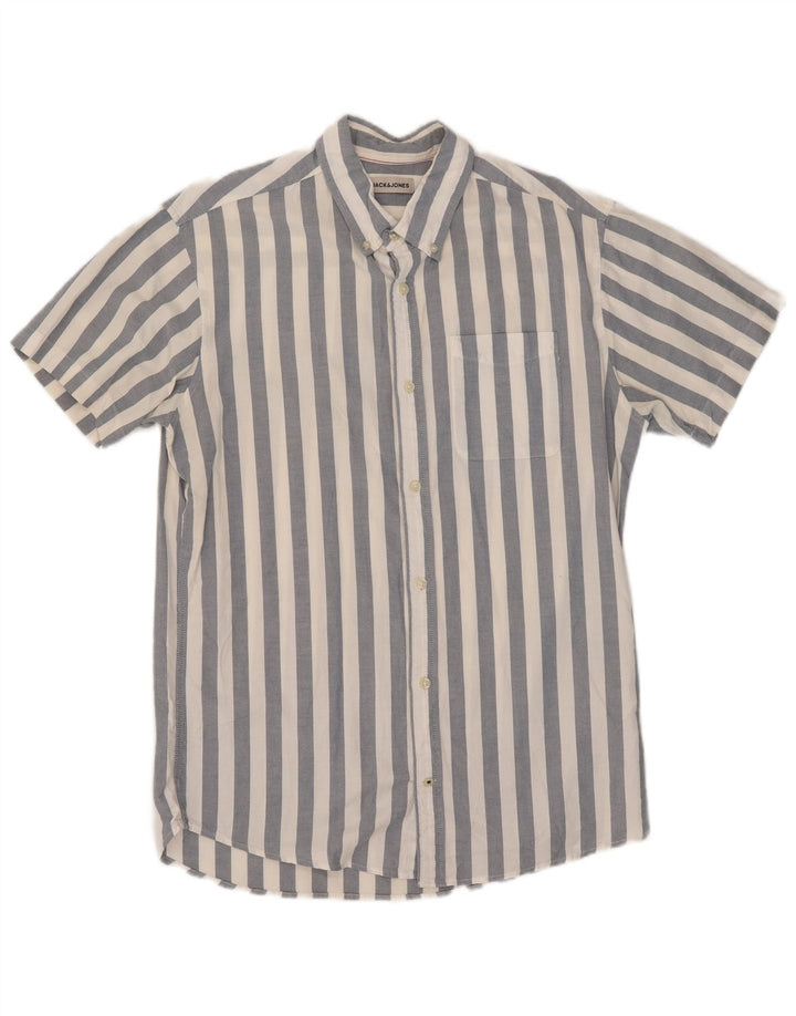 Camisa masculina de manga curta Jack & Jones de algodão listrado azul médio