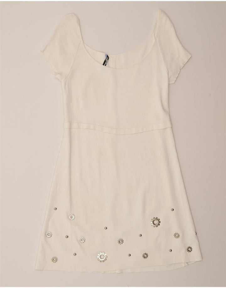 Vestido feminino Blumarine ombro a ombro UK 10 viscose branca pequena