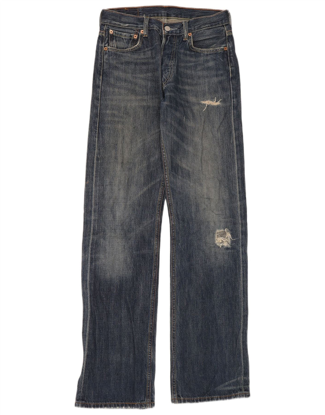 Calça jeans masculina Levi's desgastada com perna larga W29 L34 azul algodão