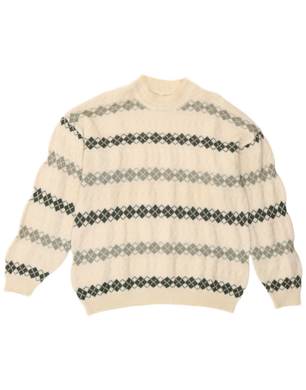 Suéter vintage masculino com gola tartaruga XL Off White Argyle/Diamante retrô