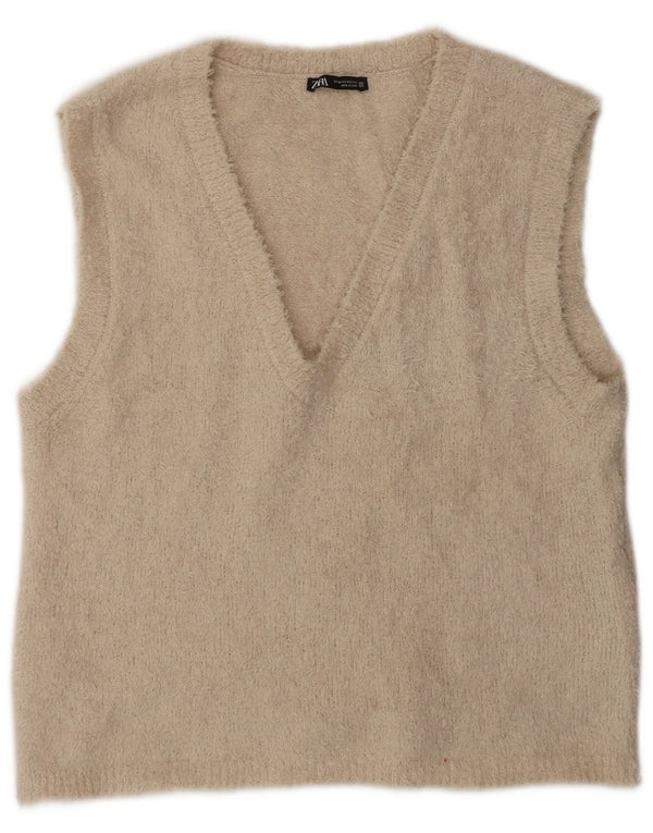 Zara Womens Vest Tank Top UK 14 Médio Bege Poliéster