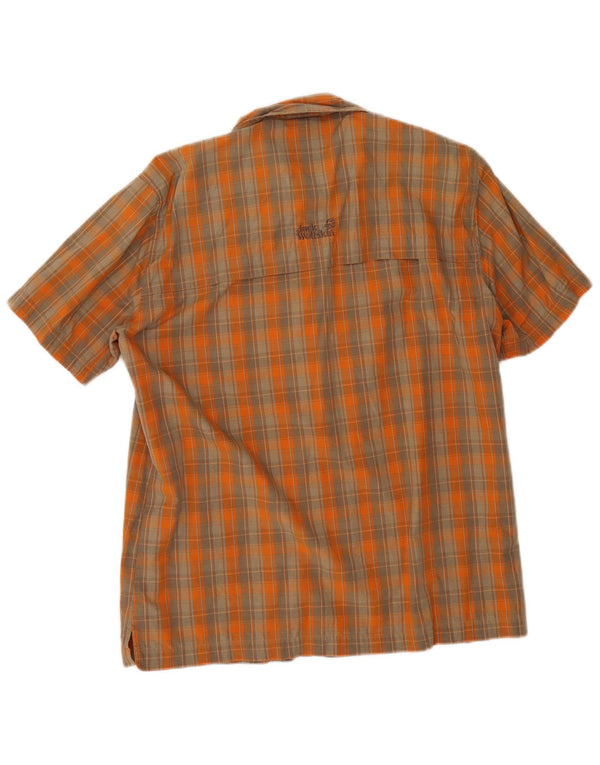 Camisa masculina de manga curta Jack Wolfskin Reino Unido 36/38 algodão xadrez médio laranja