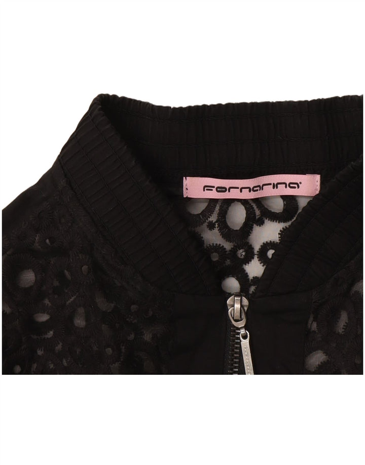 Jaqueta bomber feminina Fornarina de renda UK 12 médio preto floral