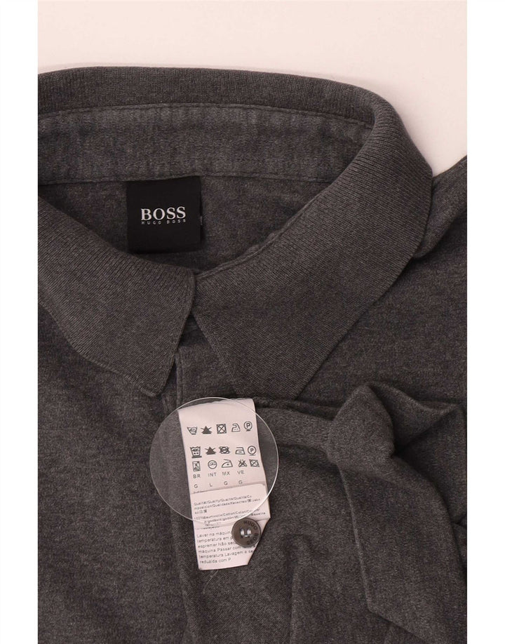 Camisa polo masculina de manga comprida Hugo Boss grande algodão cinza