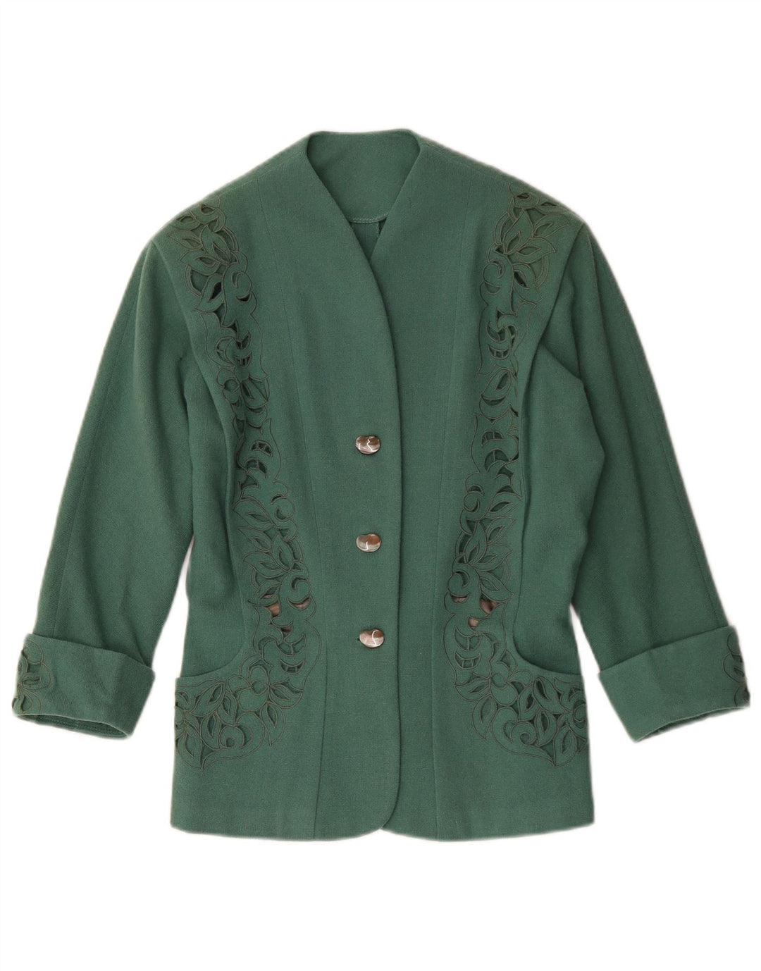 Jaqueta Blazer Feminina Vintage com 3 Botões Reino Unido 12 Paisley Verde Médio