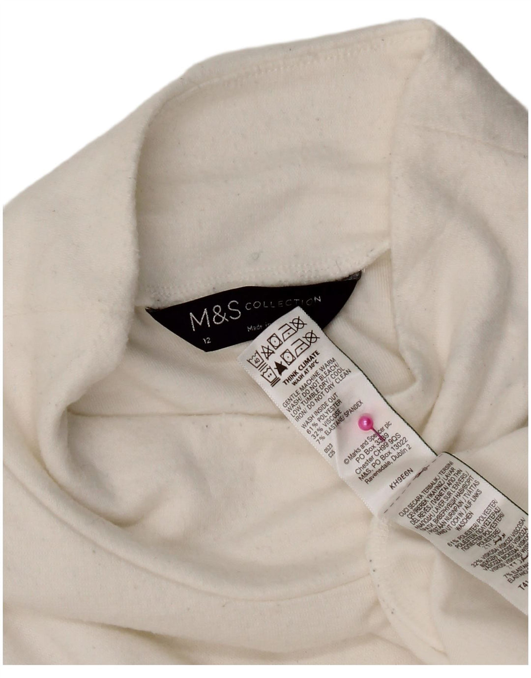 Top feminino Marks & Spencer manga comprida UK 12 poliéster branco médio