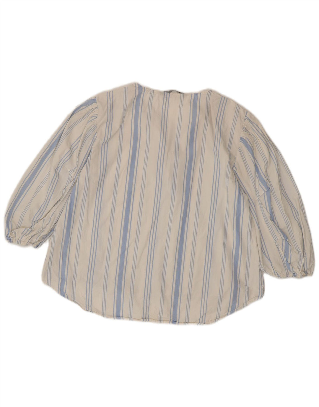 ZARA blusa feminina manga 3/4 top UK 12 listrado azul médio