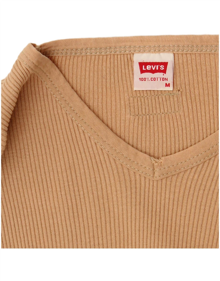Top feminino Levi's manga comprida UK 12 algodão bege médio