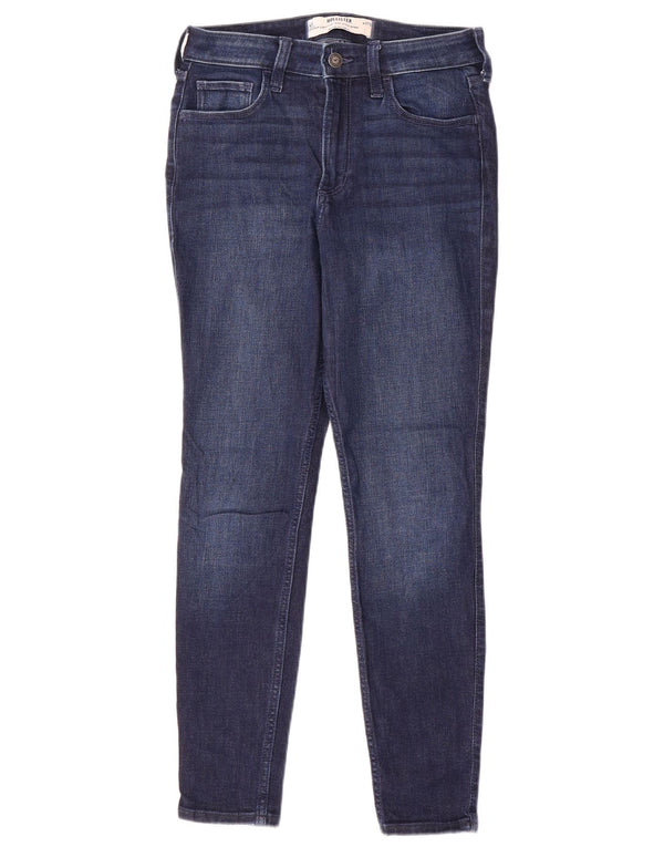 Calça jeans feminina Hollister curvilínea cintura alta skinny US 4 pequena W27 L28 azul marinho